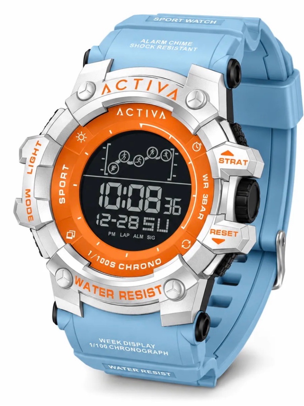 Ativa Light Blue and Orange Digital Sport Chronograph Watch